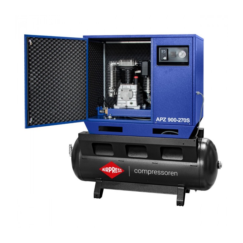 Cichy kompresor dwutłokowy APZ 900-270S 10 bar 7.5 KM/5.5 kW 611 l/min 270 l - połączenie gwiazda-trójkąt