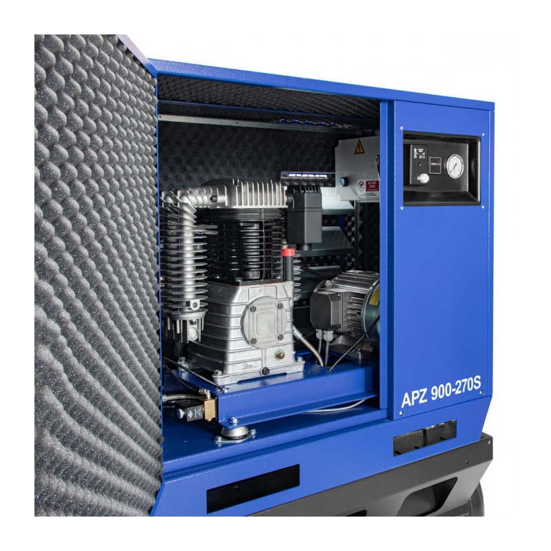 Cichy kompresor dwutłokowy APZ 900-270S 10 bar 7.5 KM/5.5 kW 611 l/min 270 l - połączenie gwiazda-trójkąt
