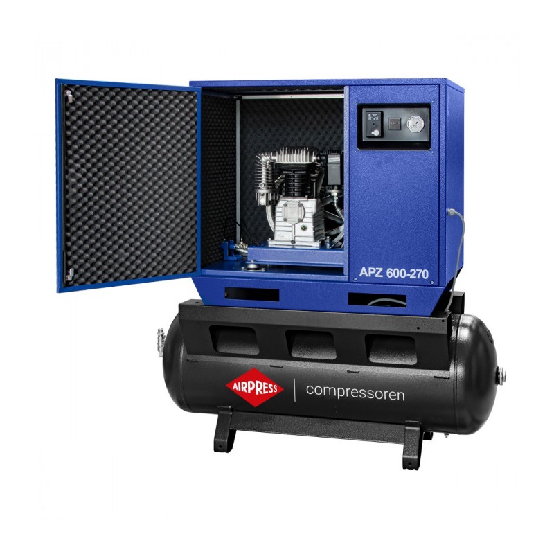 Cichy kompresor dwutłokowy APZ 600-270 10 bar 5.5 KM/4 kW 465 l/min 270 l