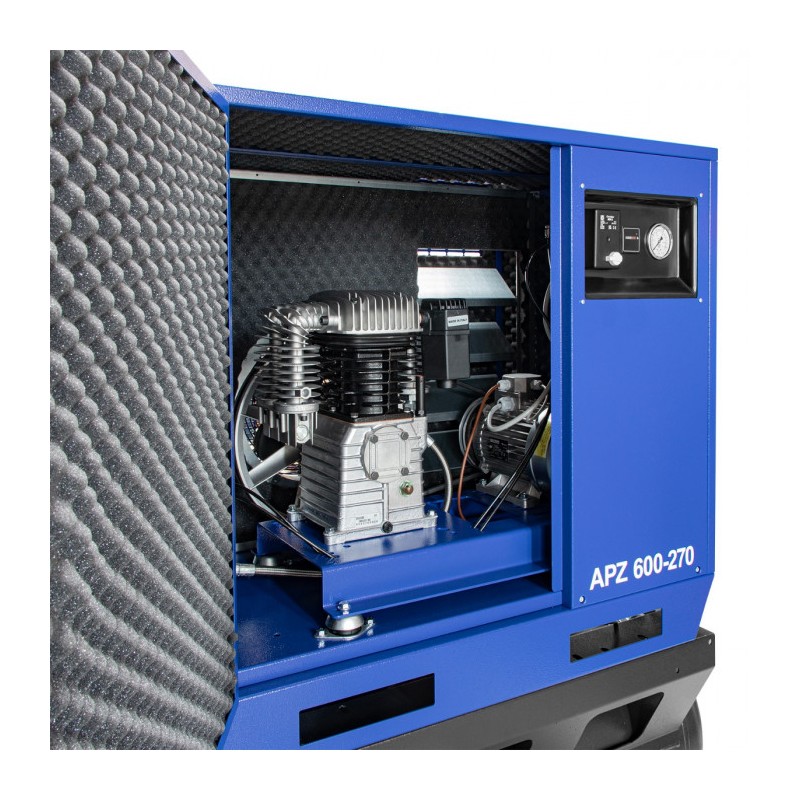 Cichy kompresor dwutłokowy APZ 600-270 10 bar 5.5 KM/4 kW 465 l/min 270 l
