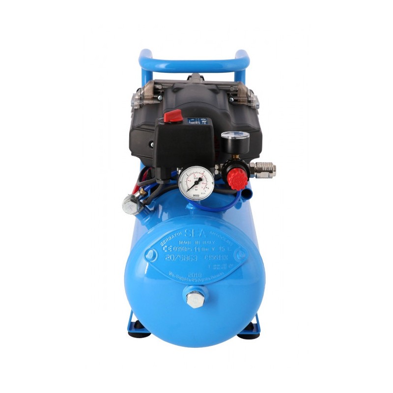 Cichy kompresor bezolejowy dwutłokowy LMO 15-210 10 bar 0.75 KM/0.55 kW 125 l/min 15 l