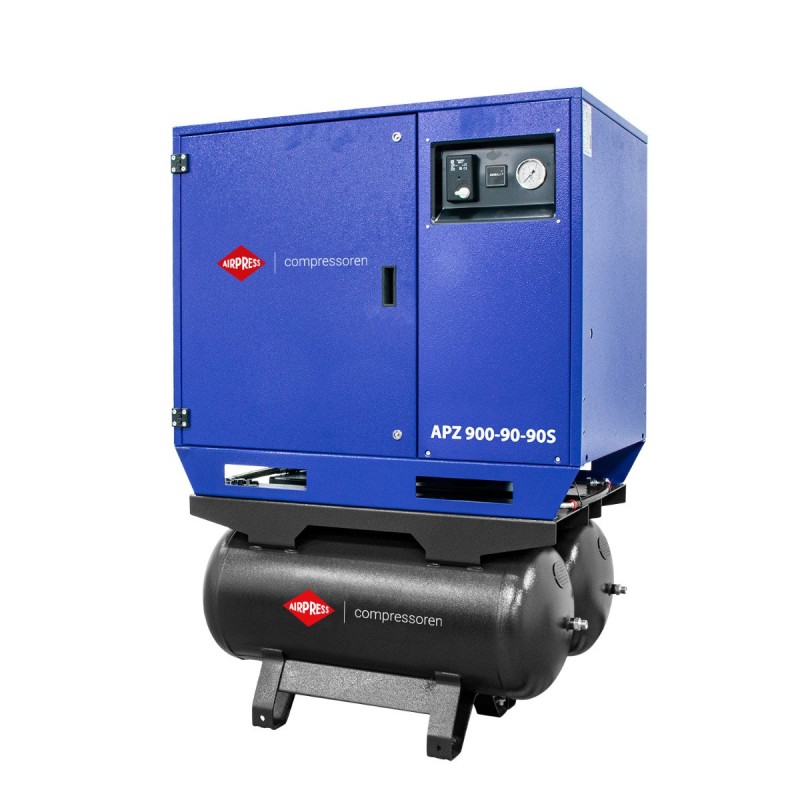 Cichy kompresor dwutłokowy APZ 900-90-90S 10 bar 7.5 KM/5.5 kW 611 l/min 2x90 l - połączenie gwiazda-trójkąt