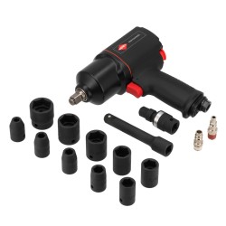 Klucz udarowy pneumatyczny 1/2" + nasadki udarowe (10 sztuk) - zestaw mechanika