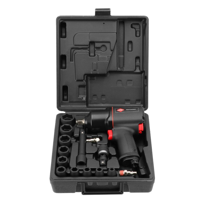 Klucz udarowy pneumatyczny 1/2" + nasadki udarowe (10 sztuk) - zestaw mechanika