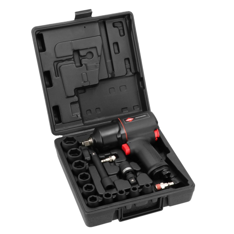 Klucz udarowy pneumatyczny 1/2" + nasadki udarowe (10 sztuk) - zestaw mechanika