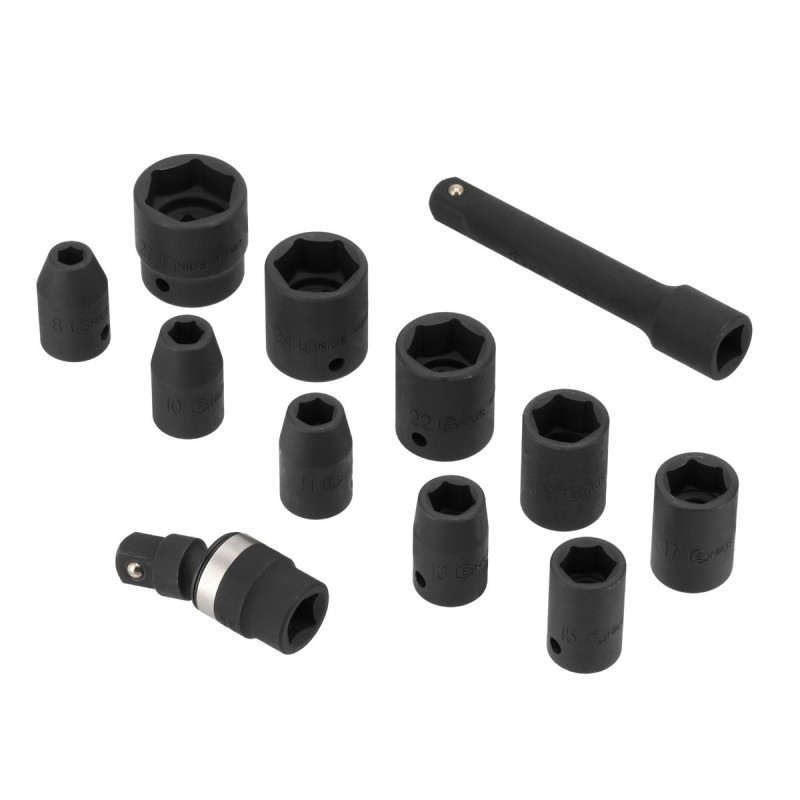 Klucz udarowy pneumatyczny 1/2" + nasadki udarowe (10 sztuk) - zestaw mechanika